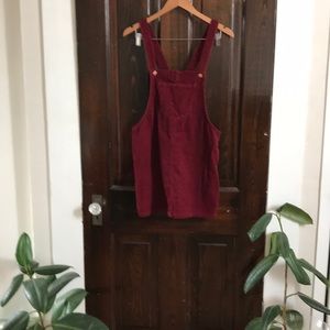 Maroon corduroy overall dress